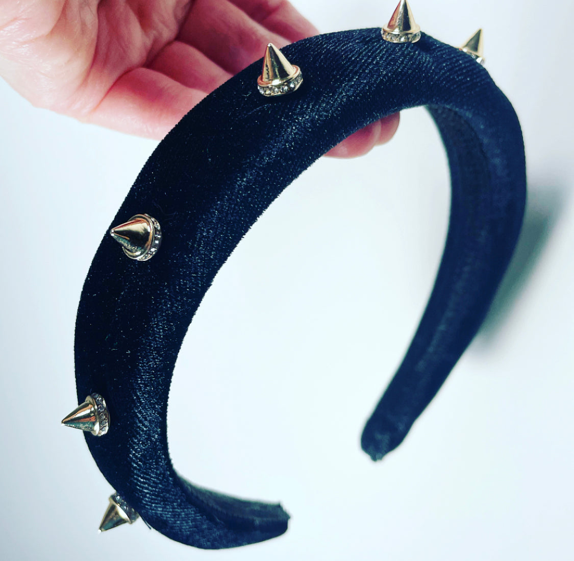 Gold Crystal Spike Velvet Padded Headband