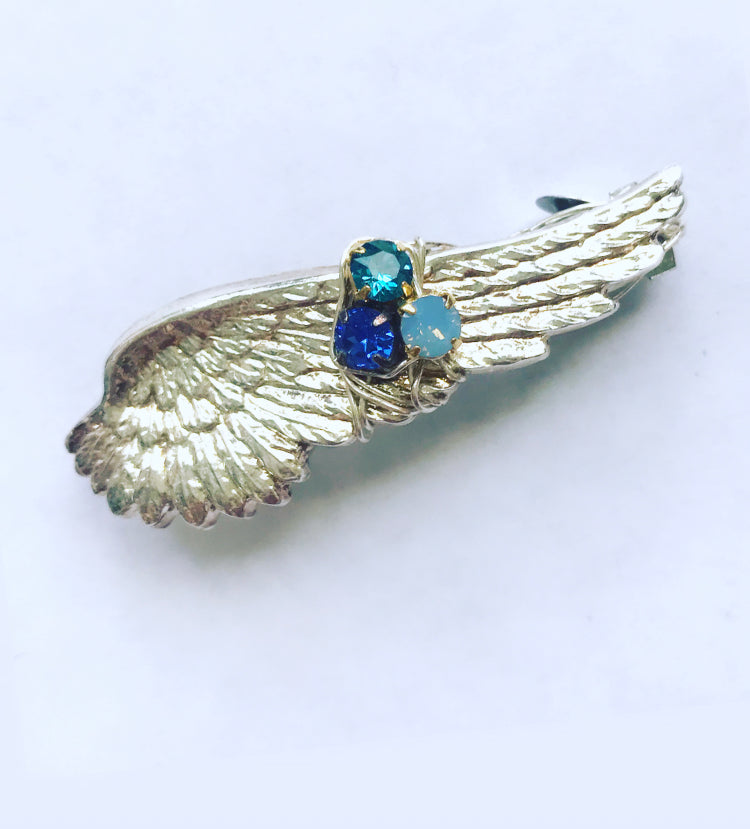 Silver Crystal Wings Barrette