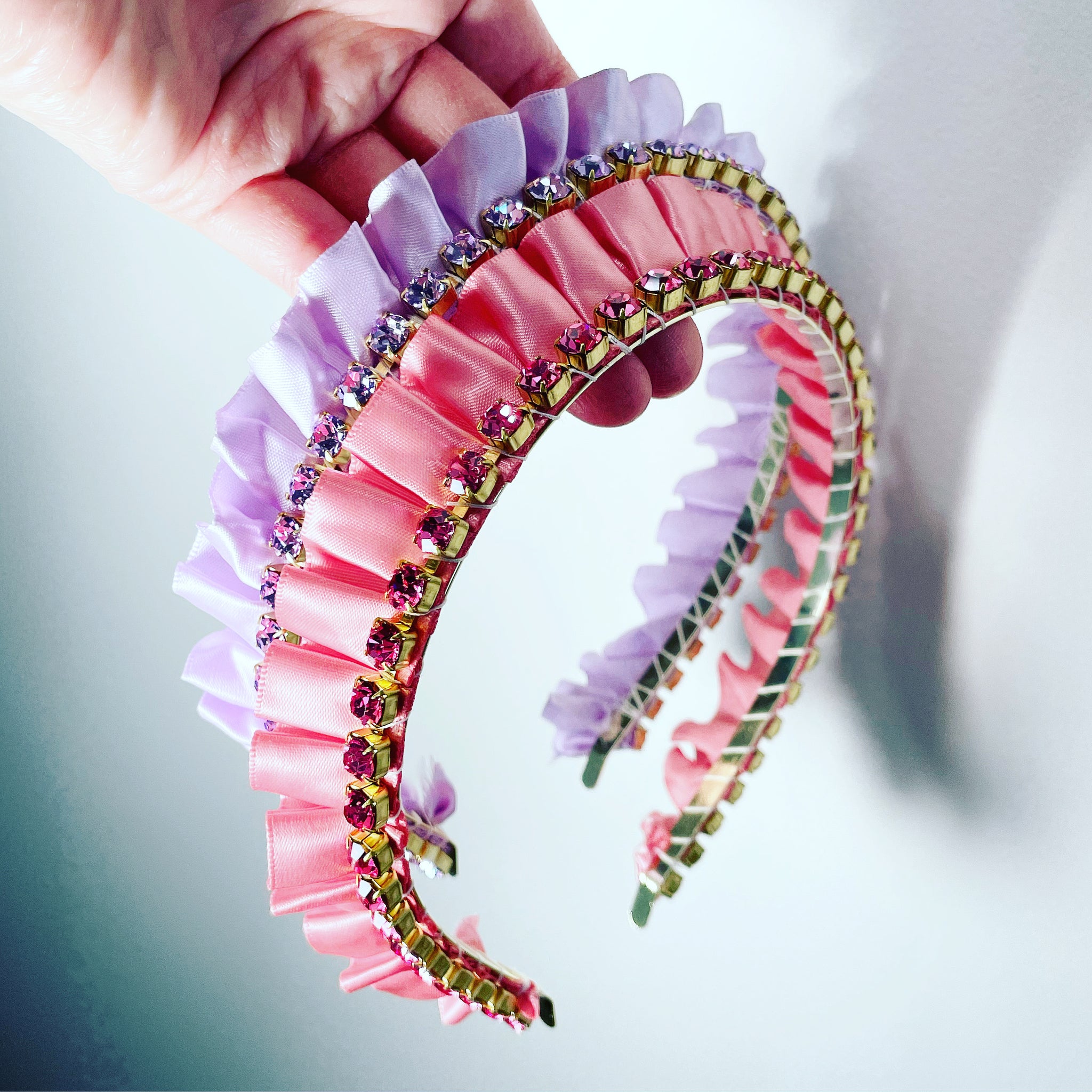 Satin Ruffle Crystal Chain Crown