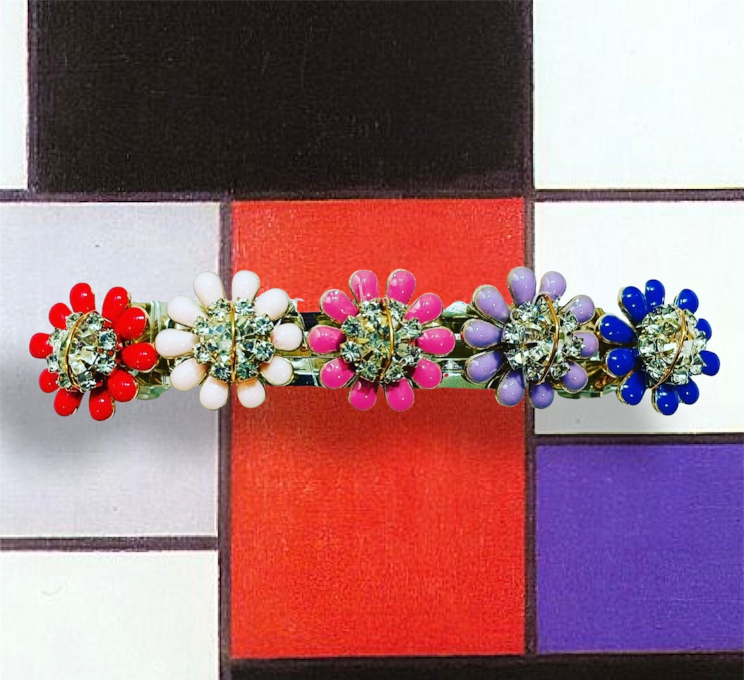 Enamel Crystal Flower Barrette
