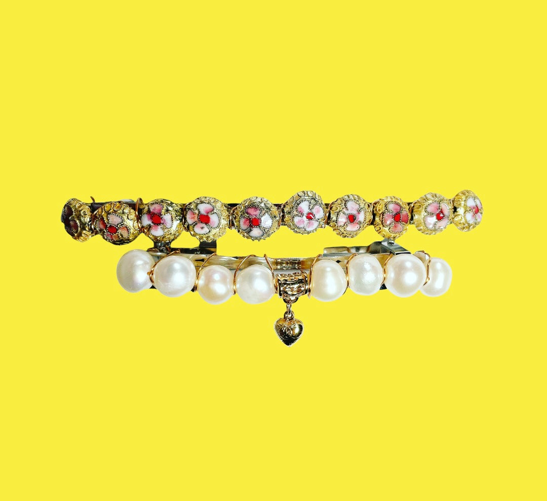 Heart Charm Pearl Barrette