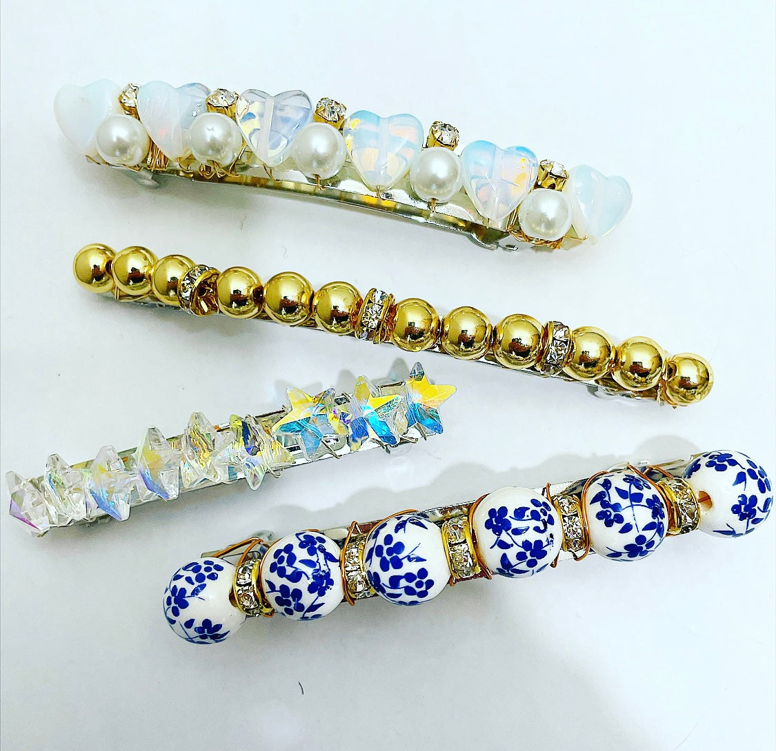 Porcelain Floral Crystal Barrette