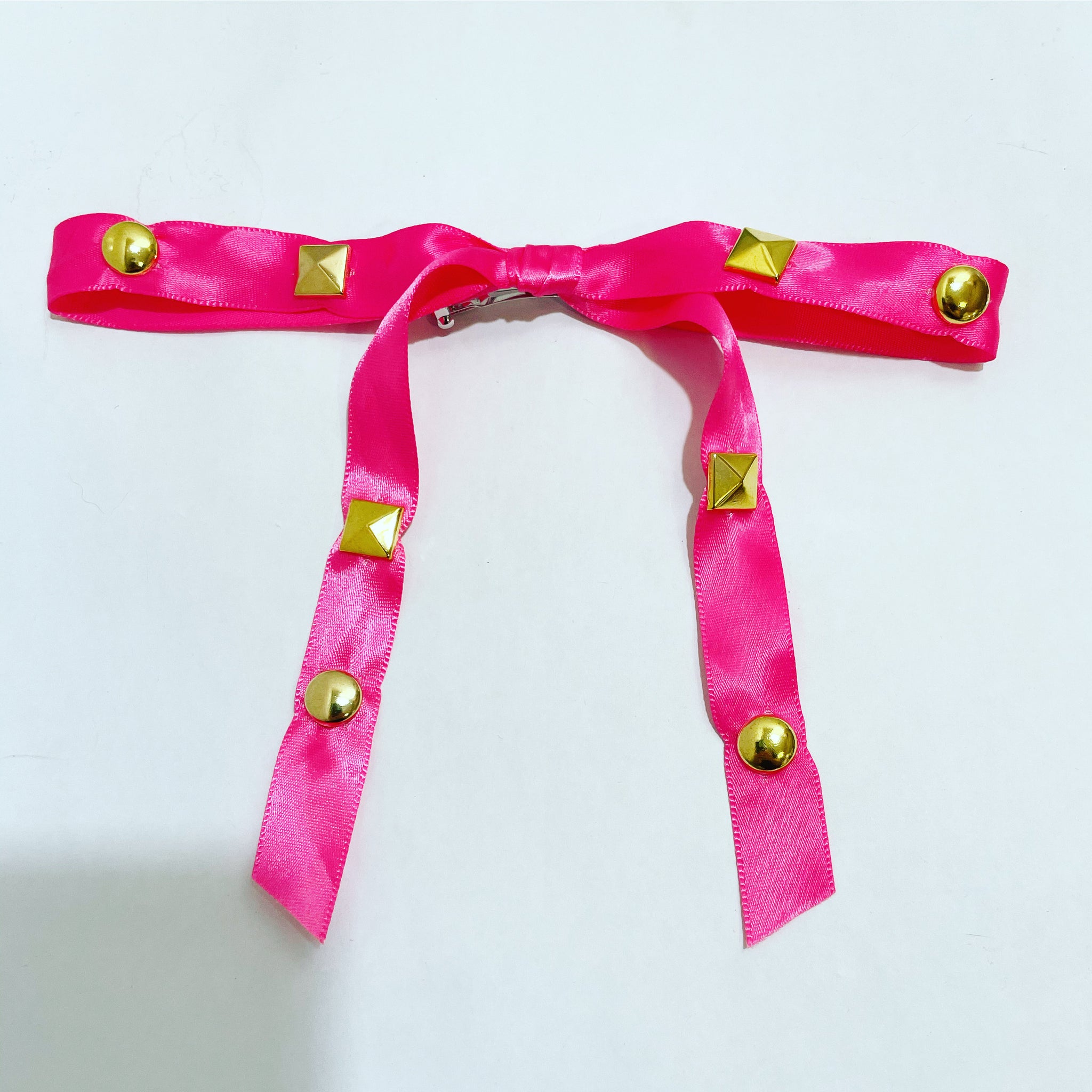 Skinny Satin Studded Bow Barrette
