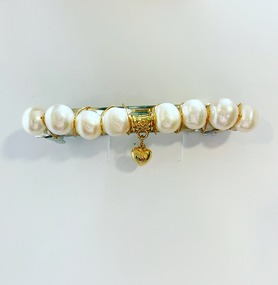 Heart Charm Pearl Barrette