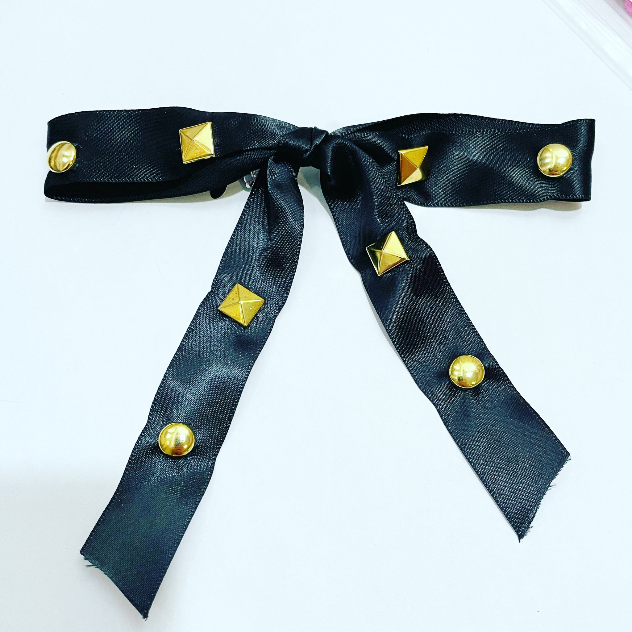 Satin Studded Bow Barrette