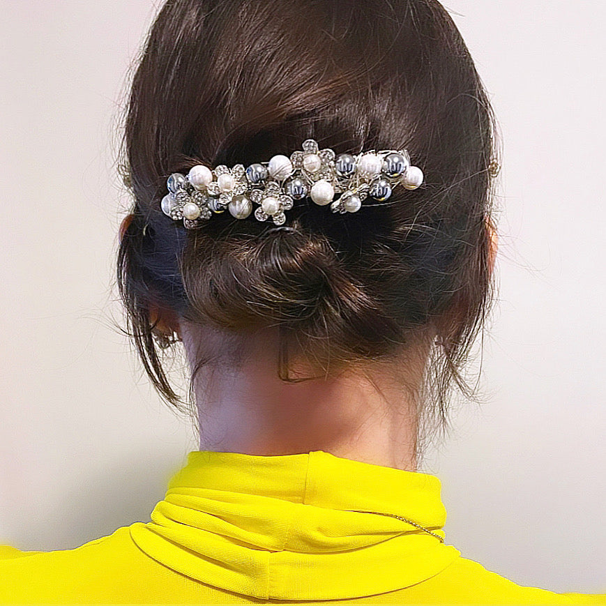 Crystal Pearl Flower Studded Barrette