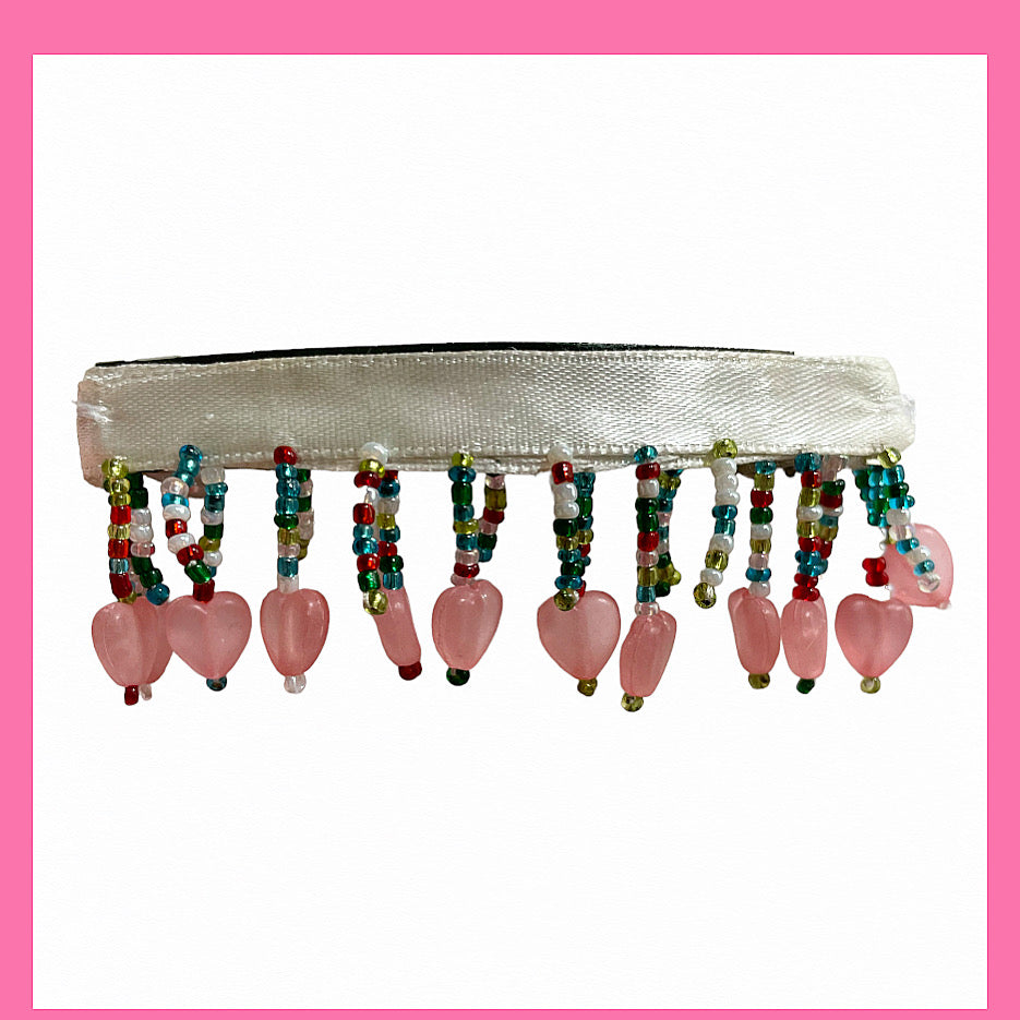 Heart Dangle Beaded Fringe Barrette