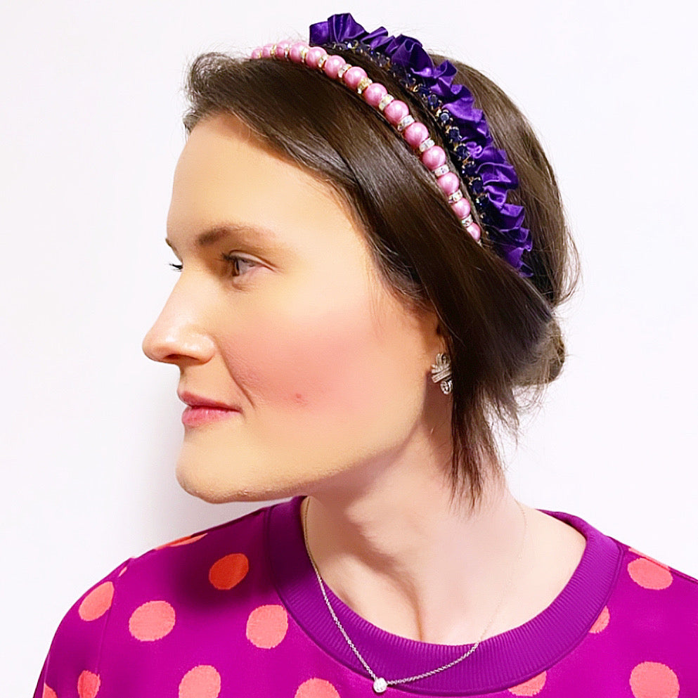 Satin Ruffle Crystal Chain Crown