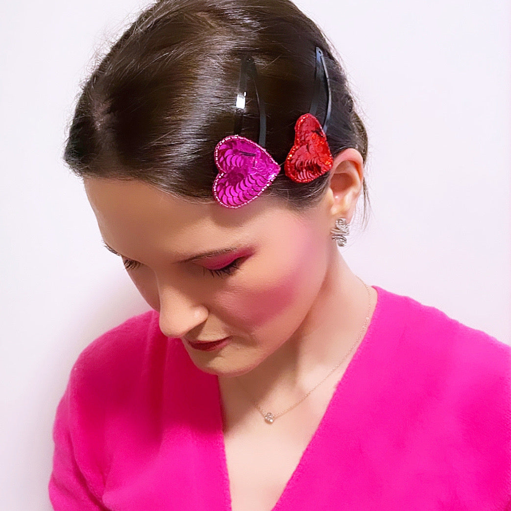 Sequin Heart Snap Clip Set