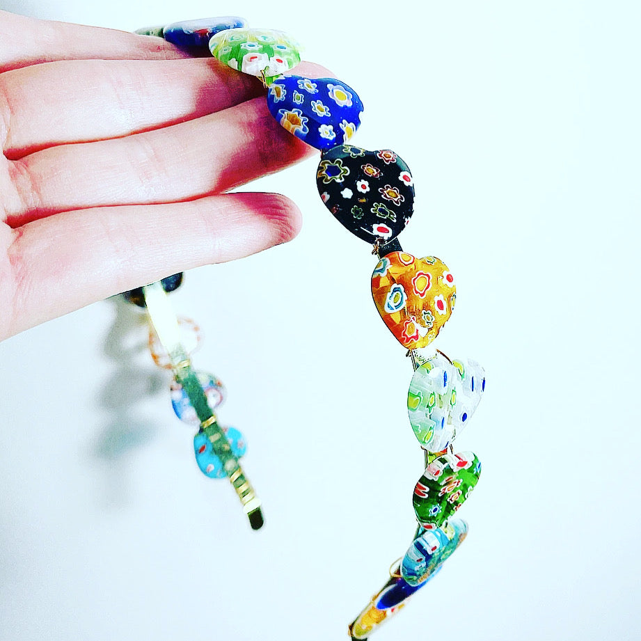 Millefiori Glass Heart Headband