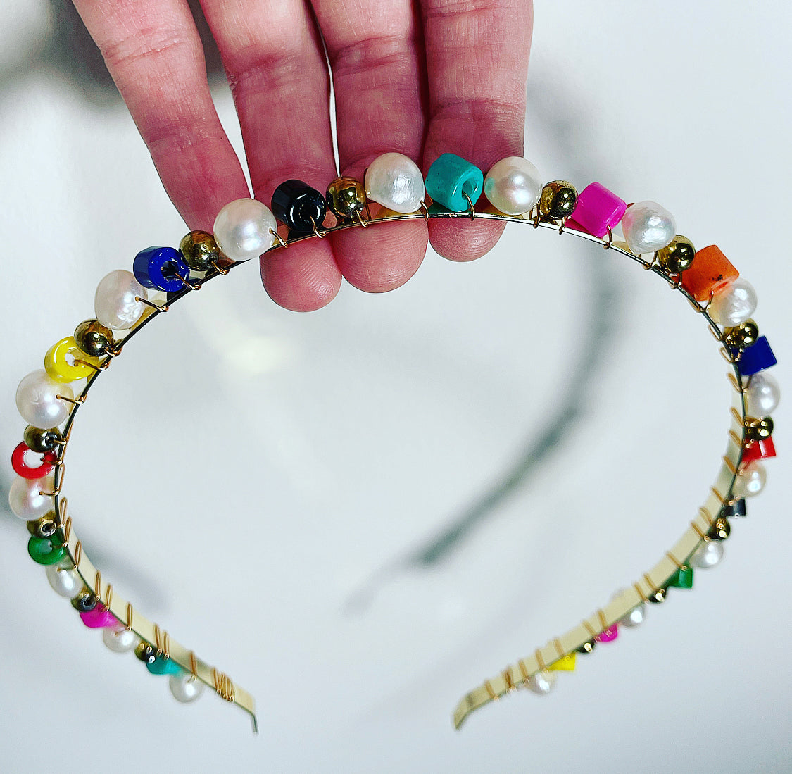 Rainbow Glass Pearl Studded Headband