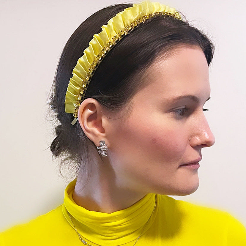 Satin Ruffle Crystal Chain Crown
