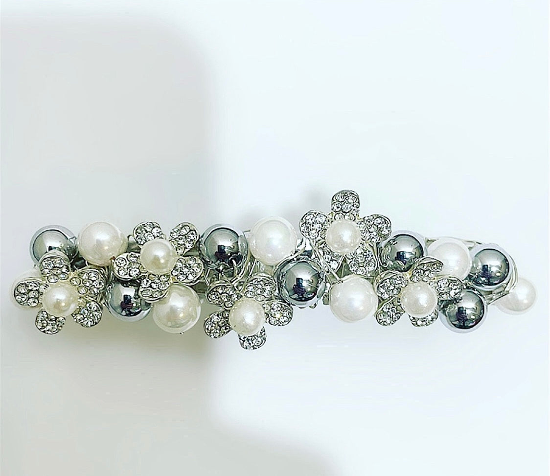 Crystal Pearl Flower Studded Barrette