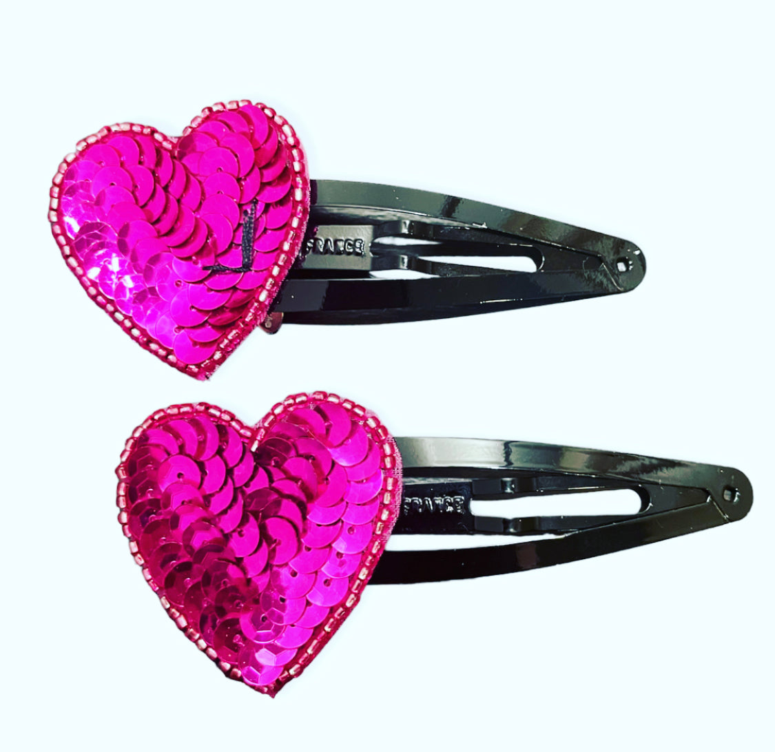 Sequin Heart Snap Clip Set