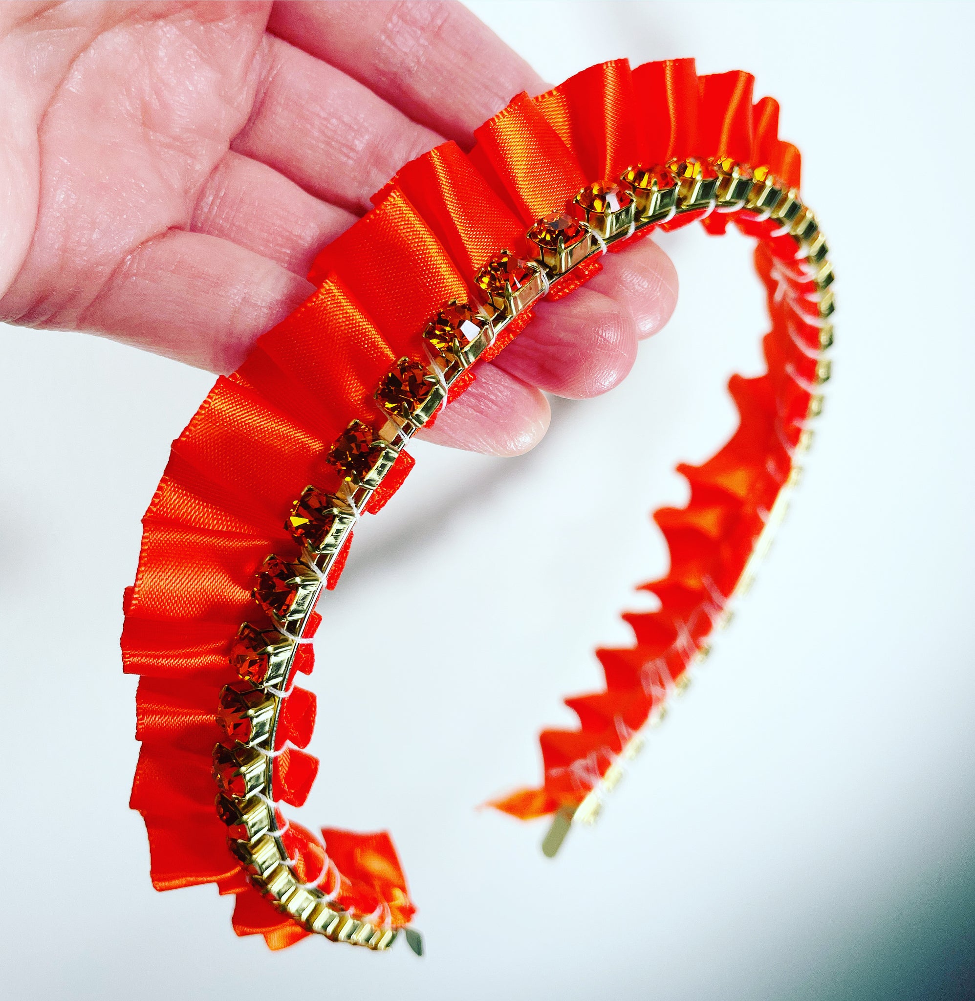 Satin Ruffle Crystal Chain Crown