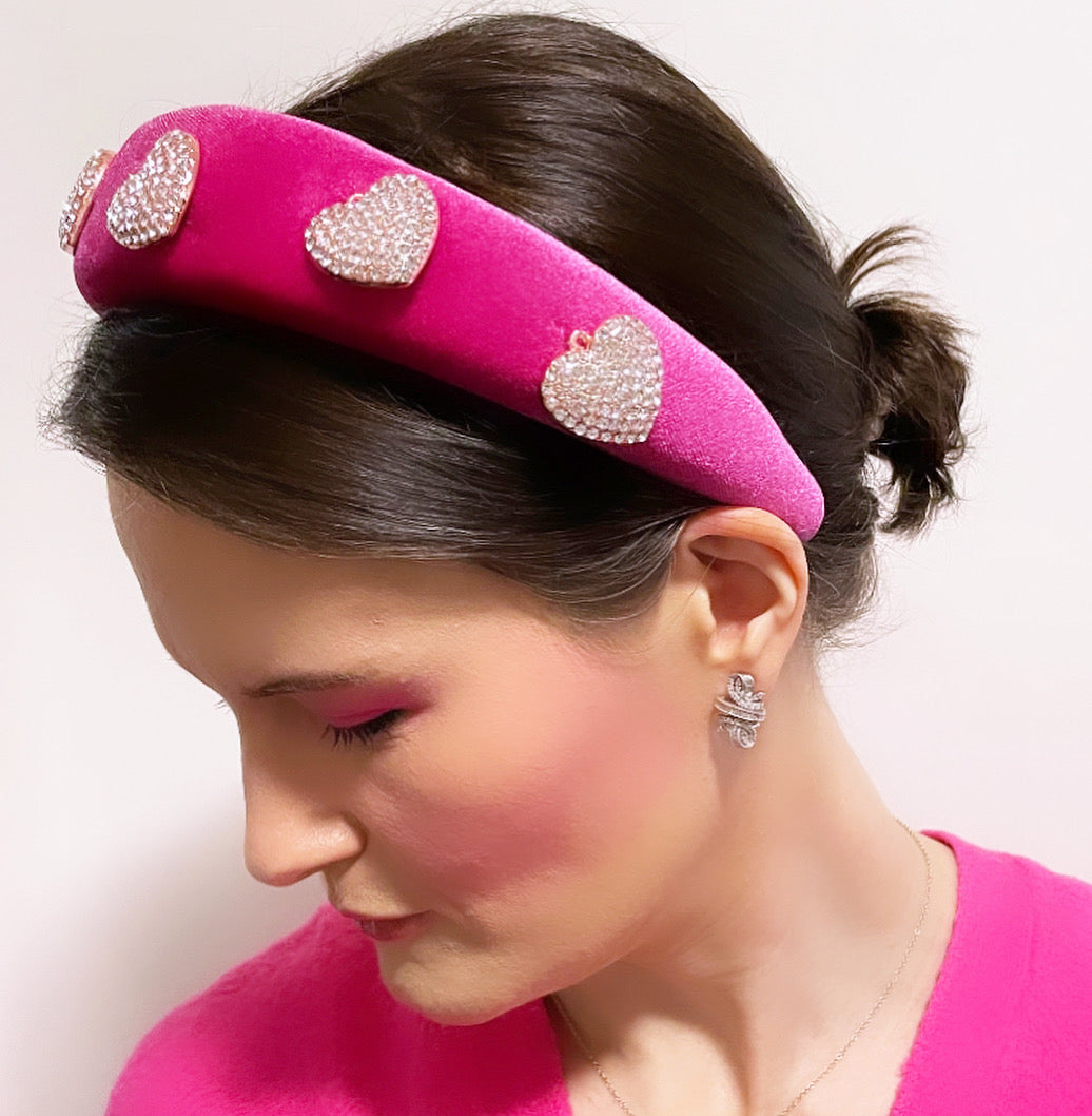 Crystal Heart Charm Velvet Padded Headband