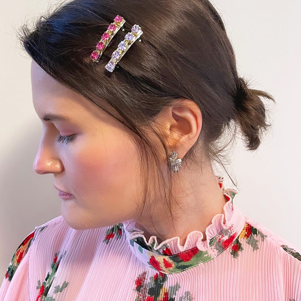 Mini Crystal Chain Barrette Set