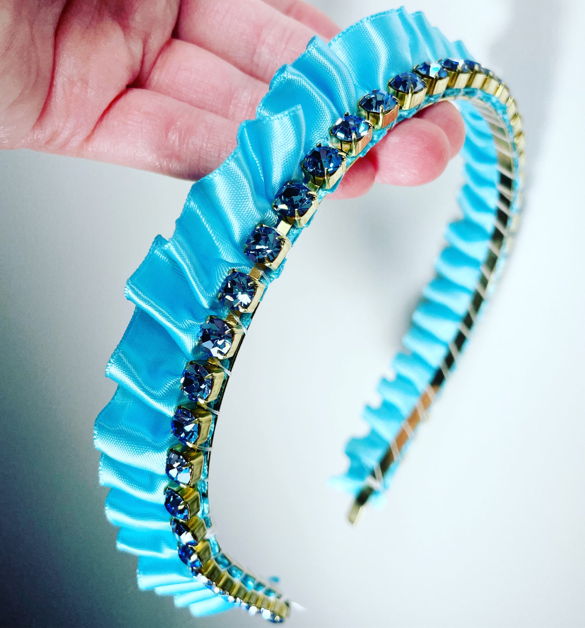 Satin Ruffle Crystal Chain Crown