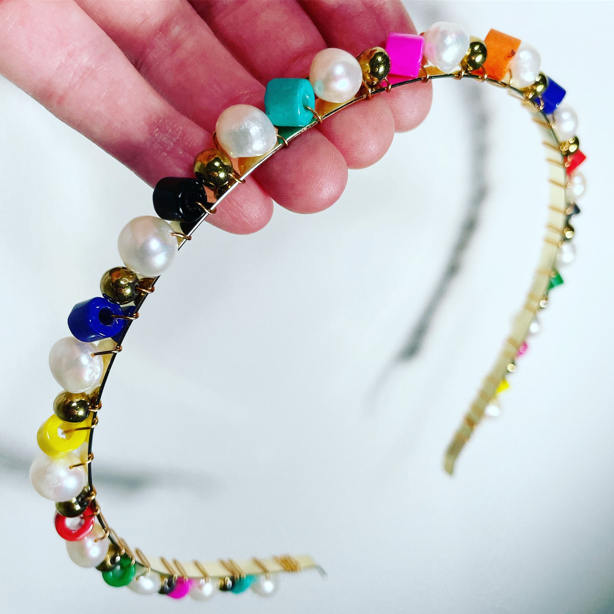 Rainbow Glass Pearl Studded Headband