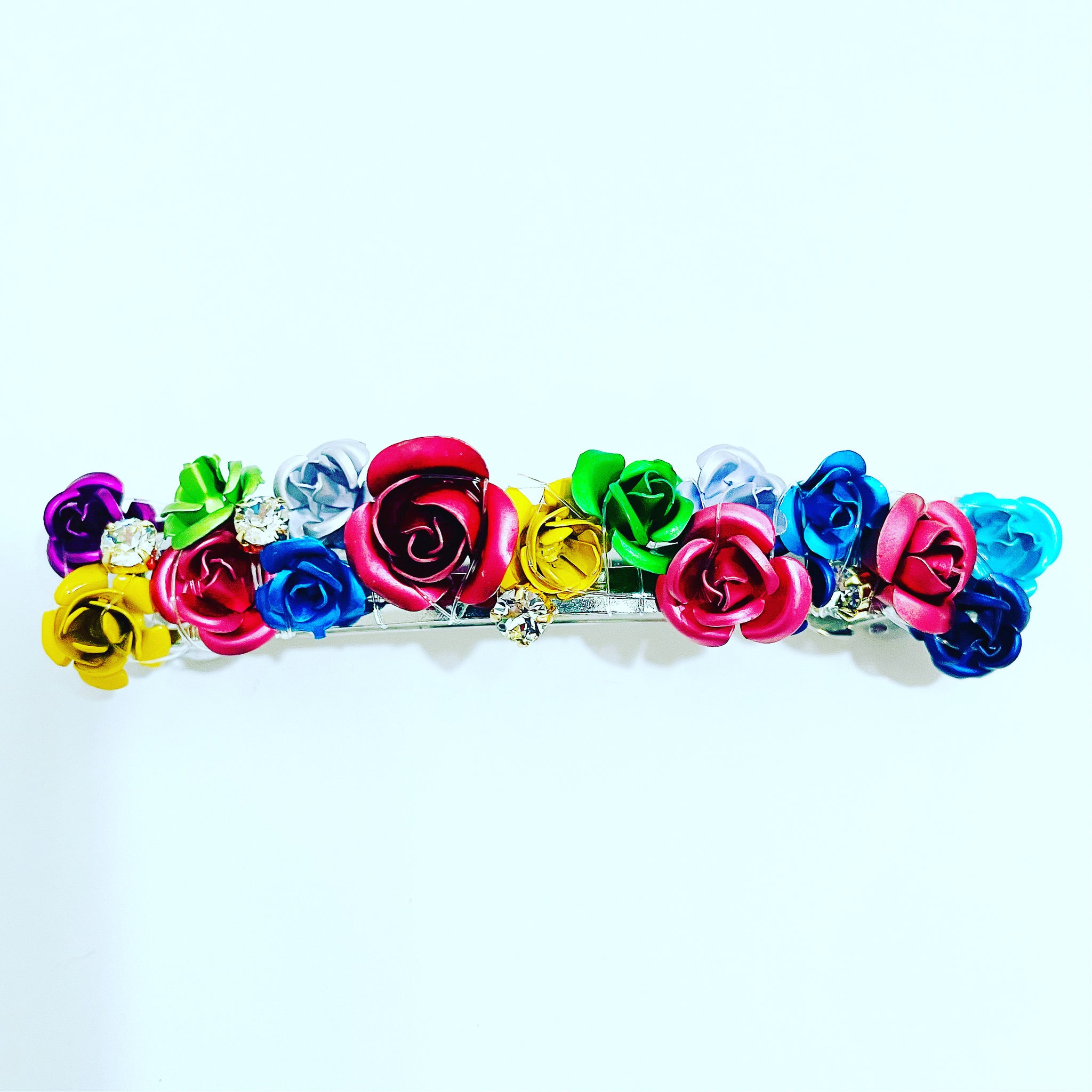 Metal Flowers Crystal Barrette