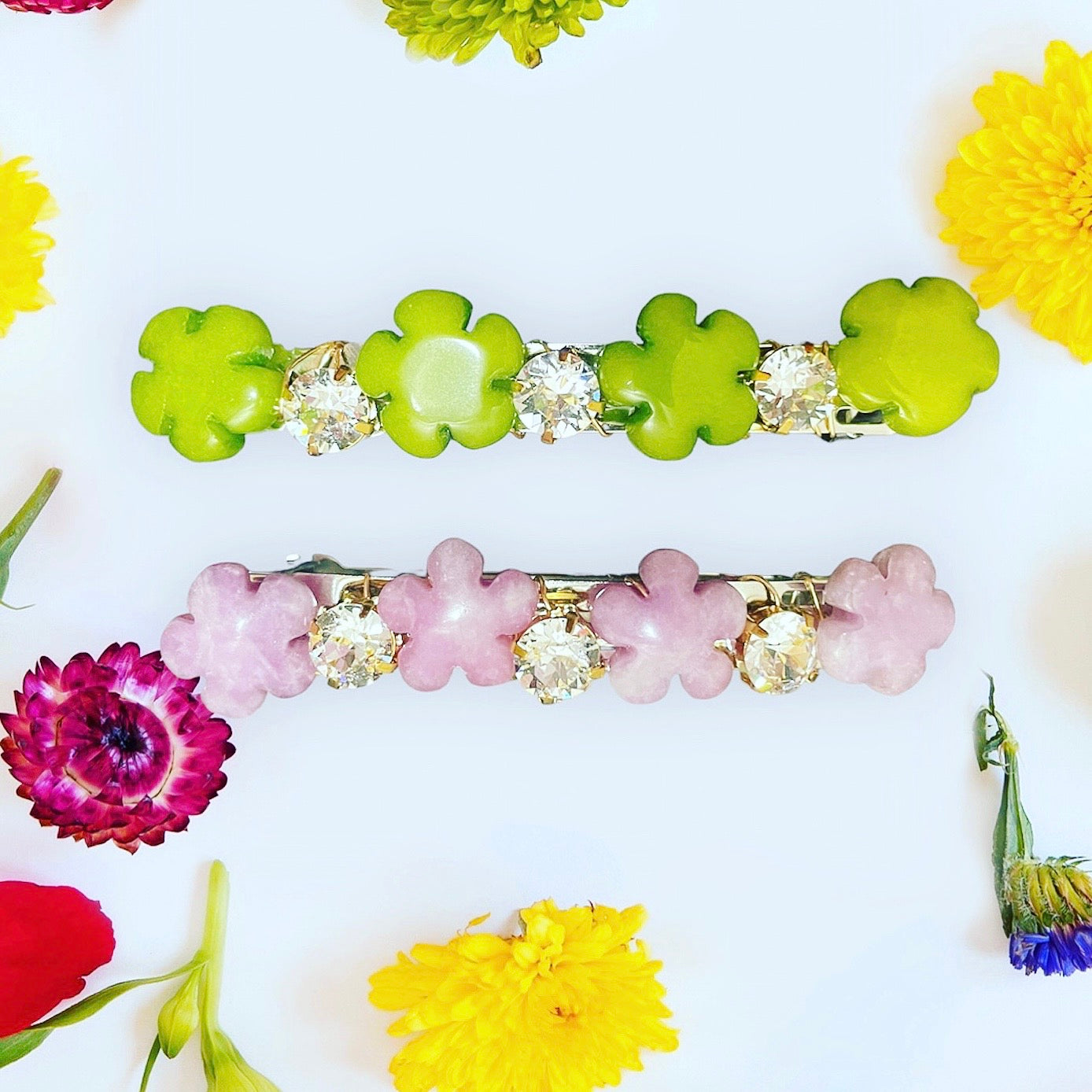 Jade Flower Crystal Barrette