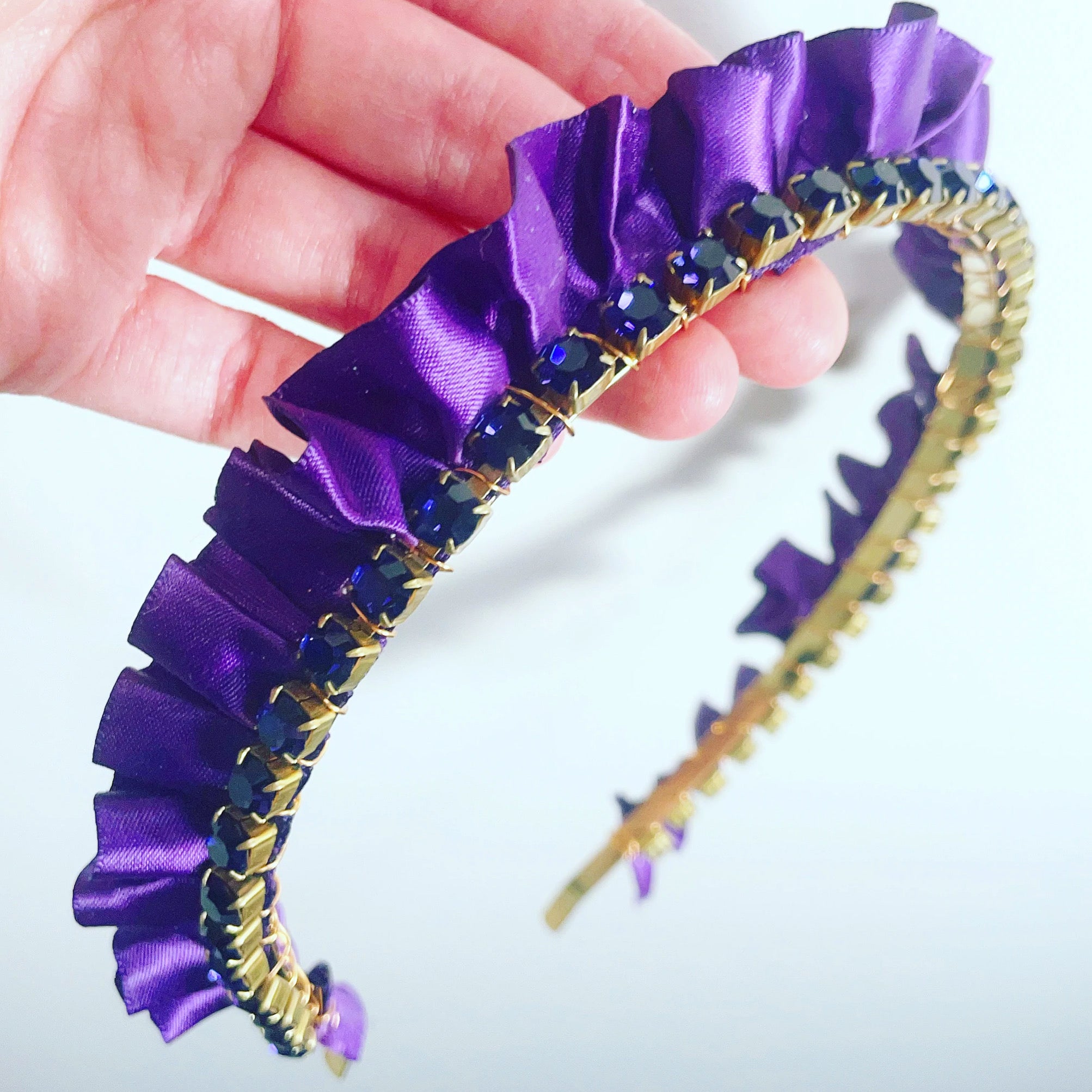 Satin Ruffle Crystal Chain Crown