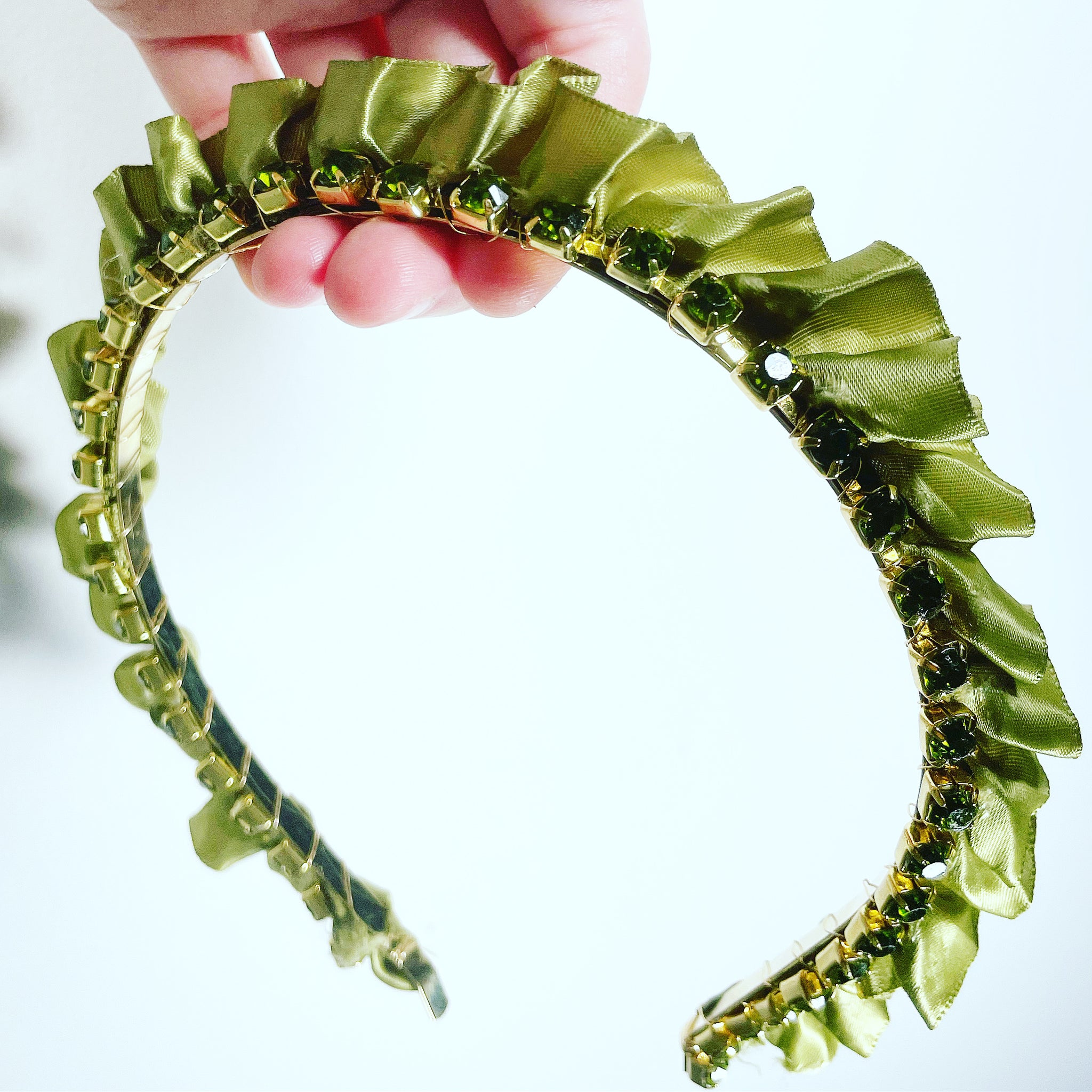 Satin Ruffle Crystal Chain Crown