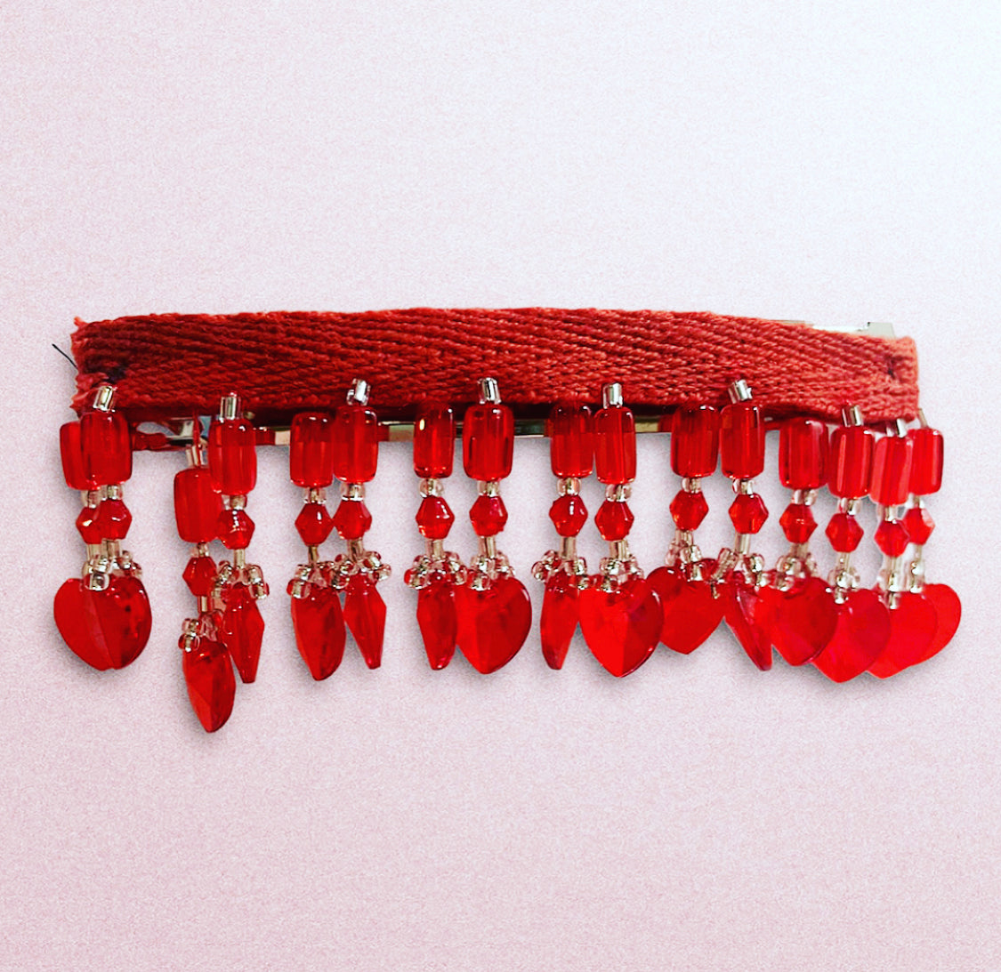 Beaded Heart Fringe Barrette