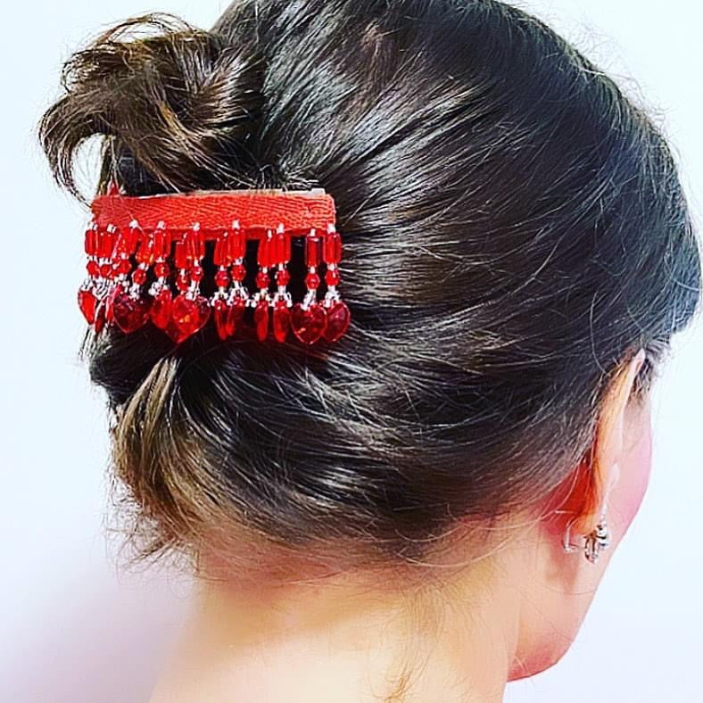 Beaded Heart Fringe Barrette