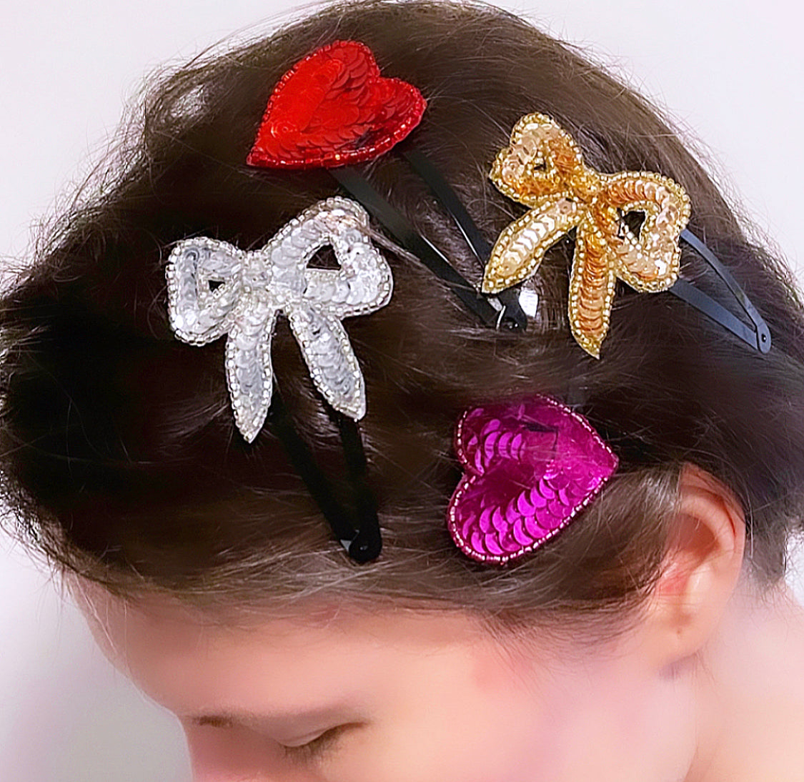 Sequin Heart Snap Clip Set