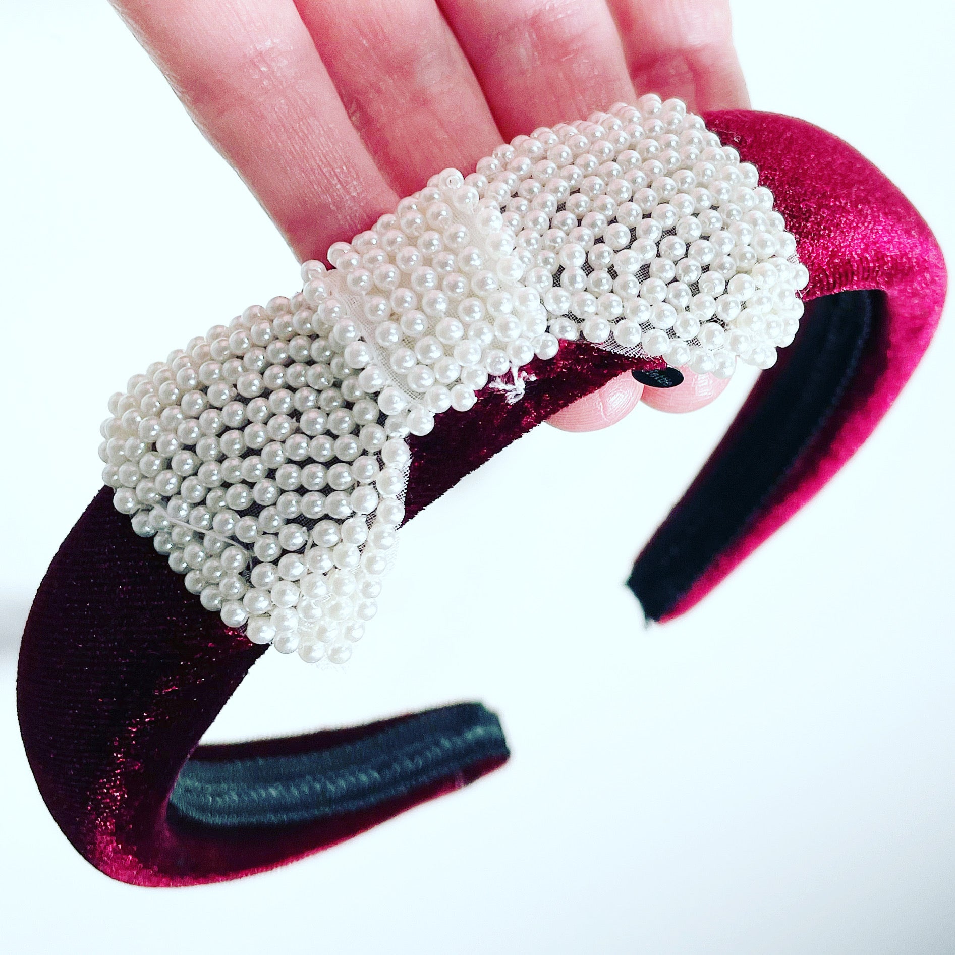 Pearl Bow Velvet Padded Headband