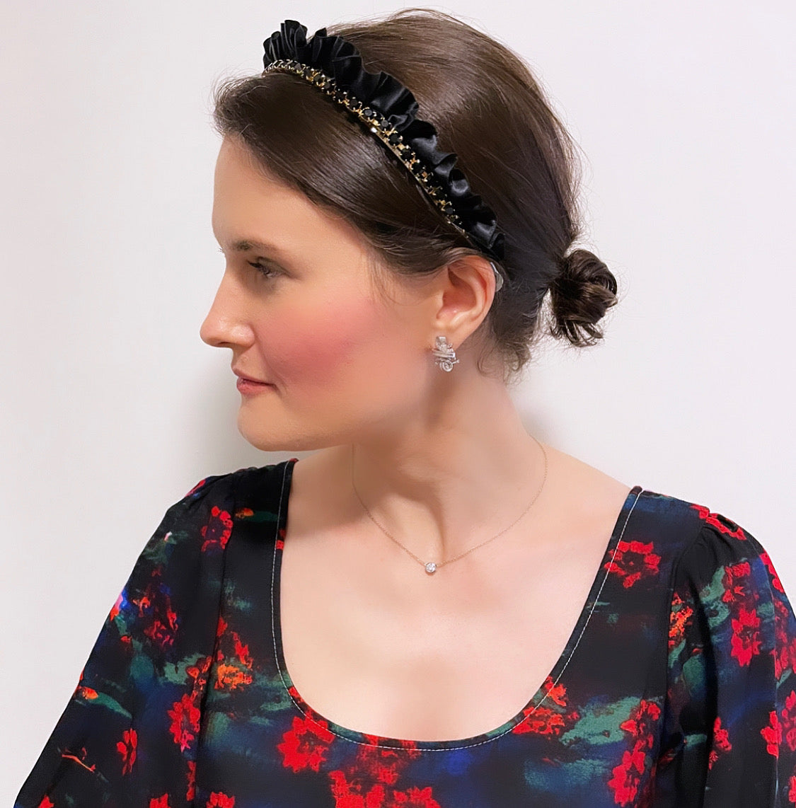 Satin Ruffle Crystal Chain Crown