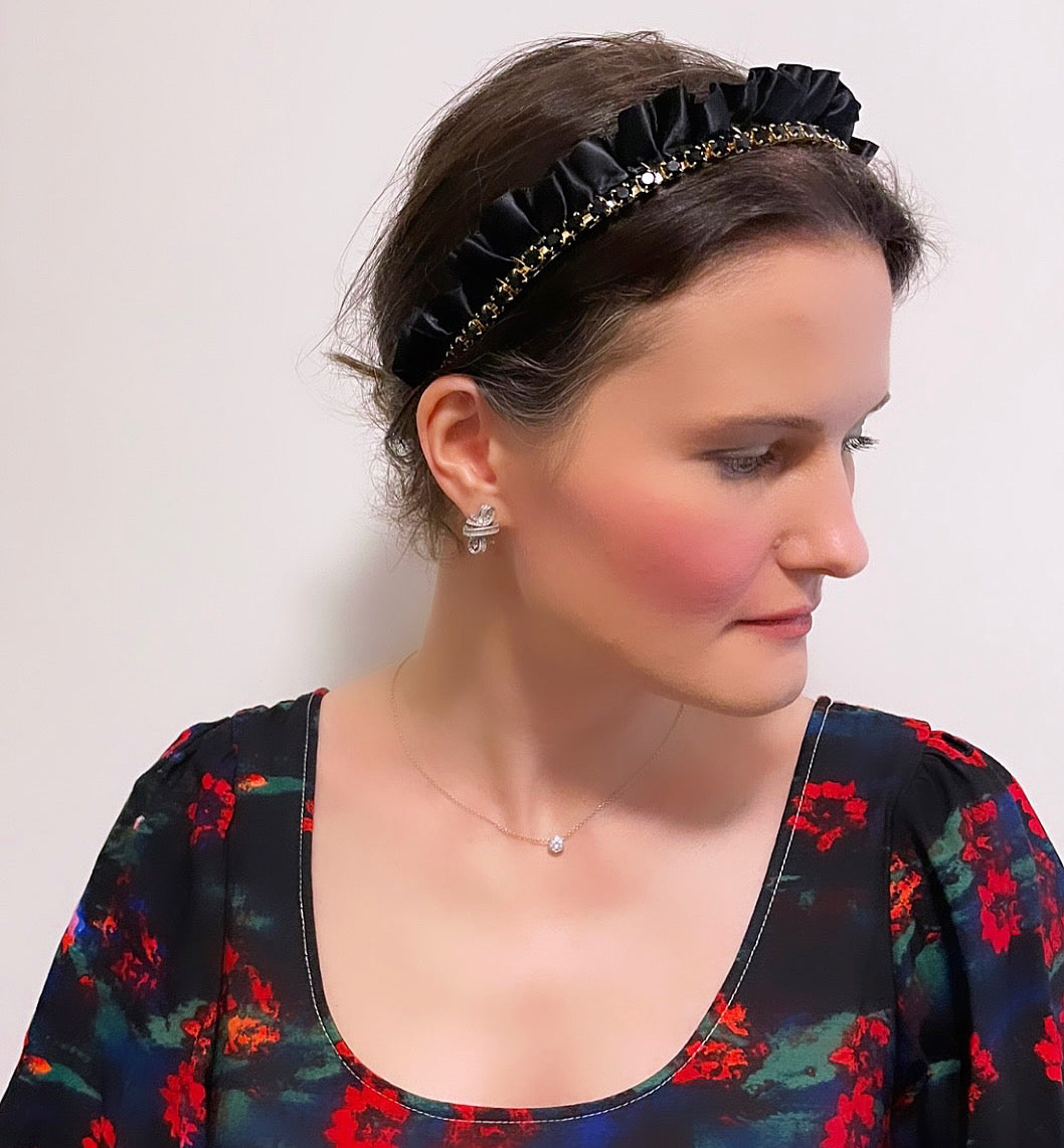 Satin Ruffle Crystal Chain Crown