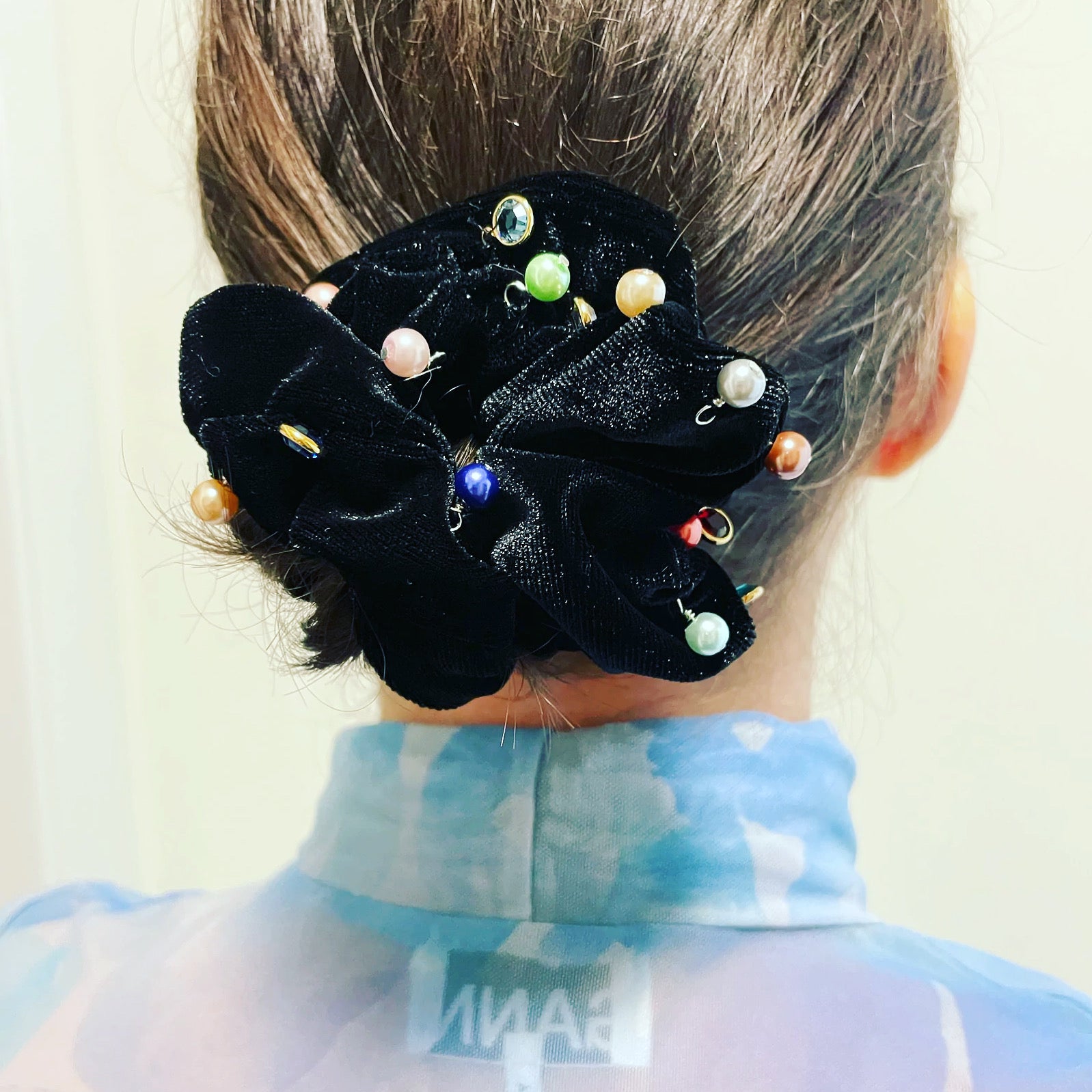 Hanging Jeweled Velvet Scrunchie