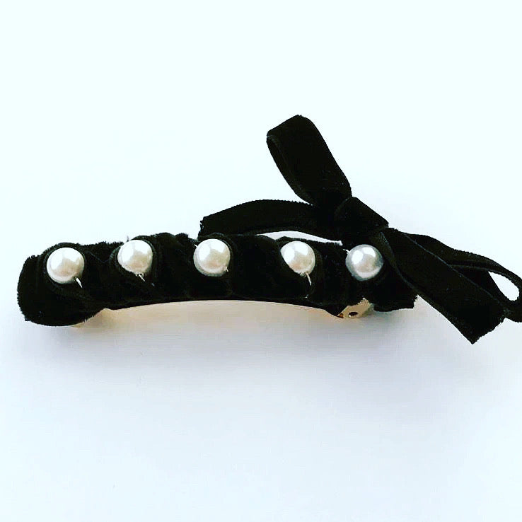 Velvet Pearl Bow Barrette