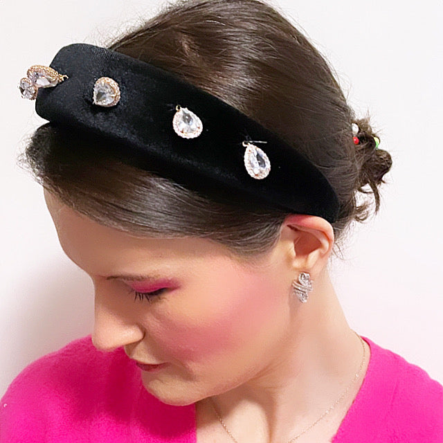 Crystal Teardrop Velvet Padded Headband