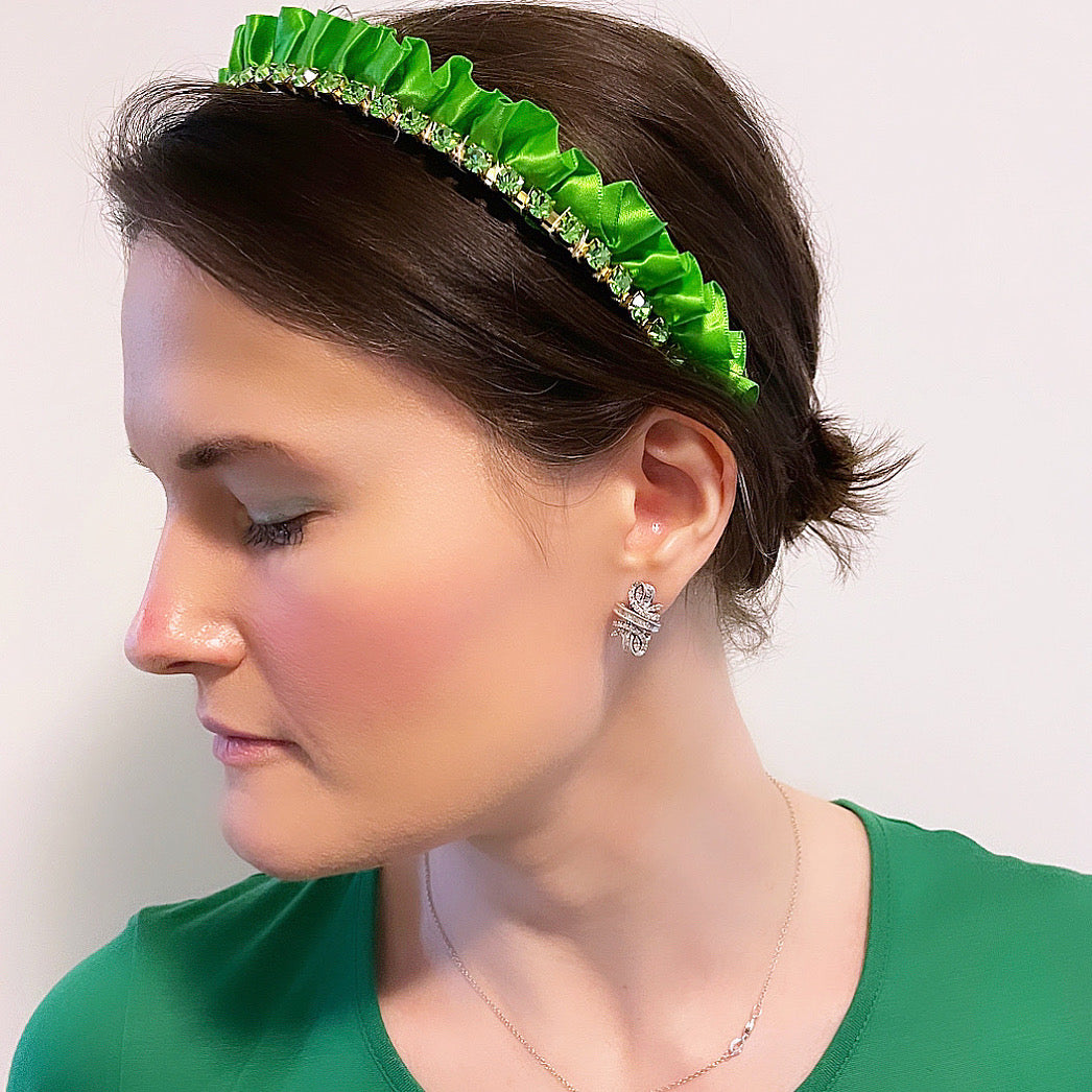 Satin Ruffle Crystal Chain Crown