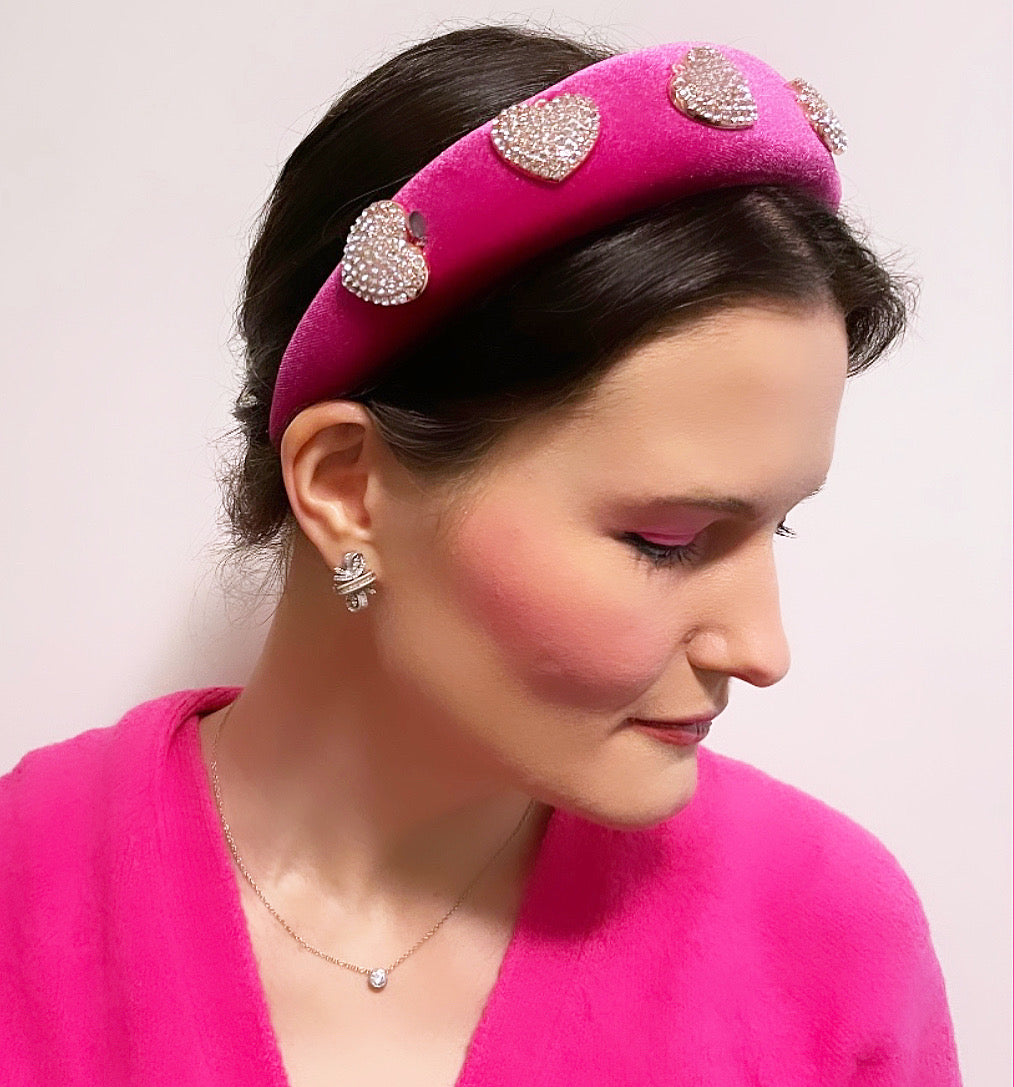 Crystal Heart Charm Velvet Padded Headband