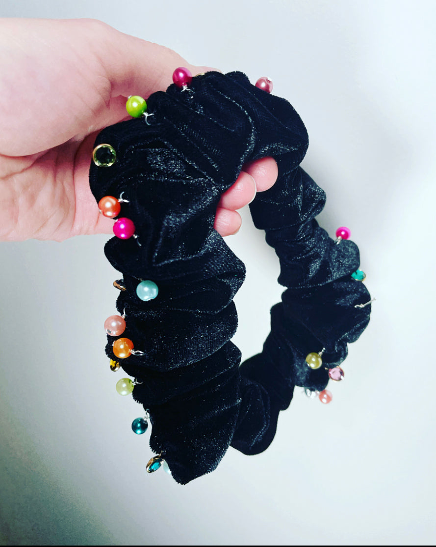 Hanging Jeweled Velvet Scrunchie