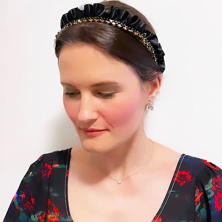 Satin Ruffle Crystal Chain Crown