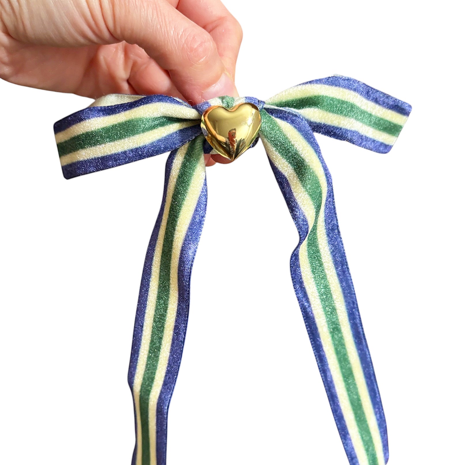 Striped Velvet Ribbon Heart Barrette