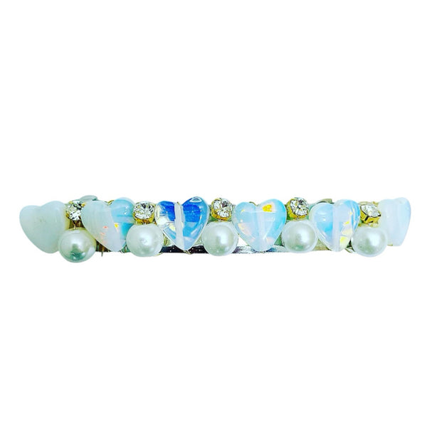 Opal Heart Crystal Pearl Barrette