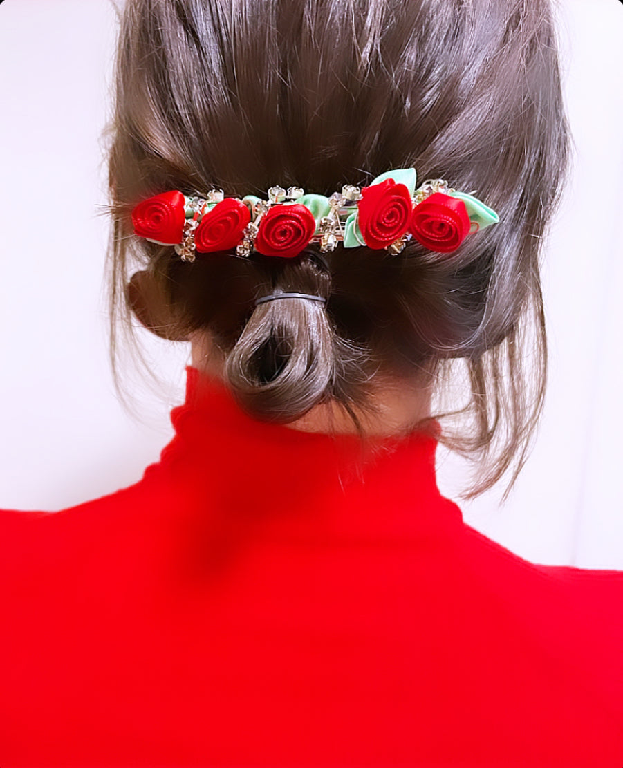 Satin Rose Crystal Barrette