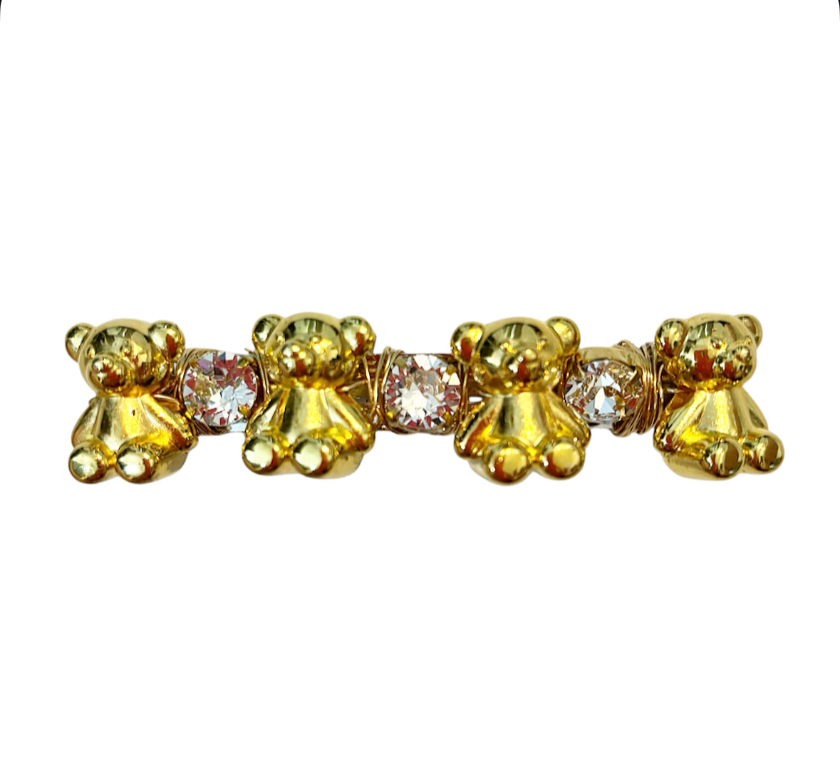 Gold Bear Crystal Barrette