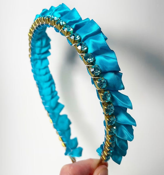 Satin Ruffle Crystal Chain Crown