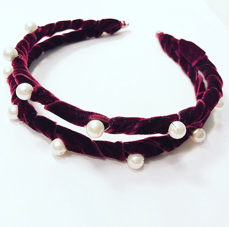 Velvet Ribbon Pearl Crown