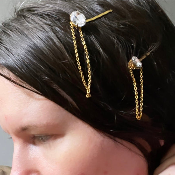 Hanging Chain Crystal Hair Pin Set