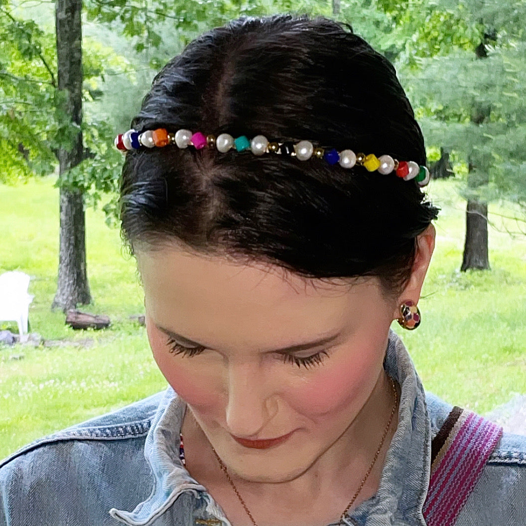 Rainbow Glass Pearl Studded Headband