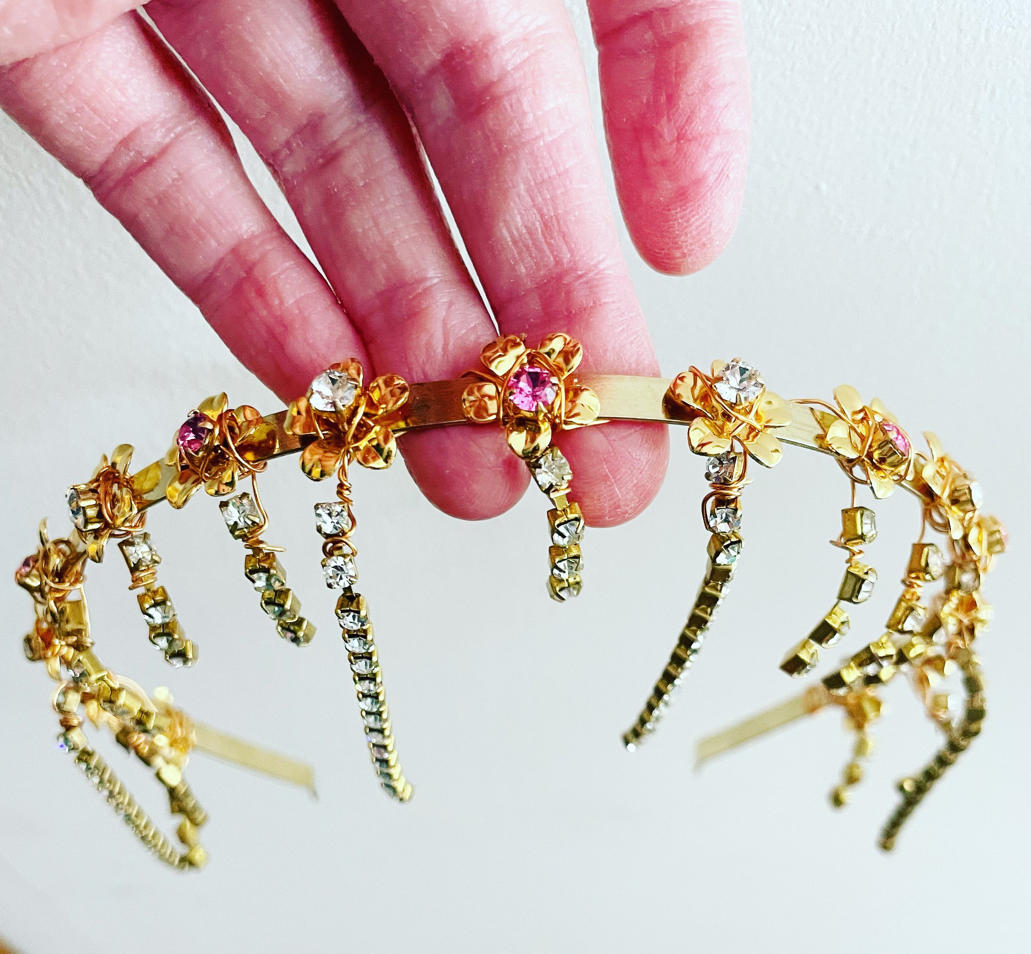 Crystal Flower Drop Chain Headpiece