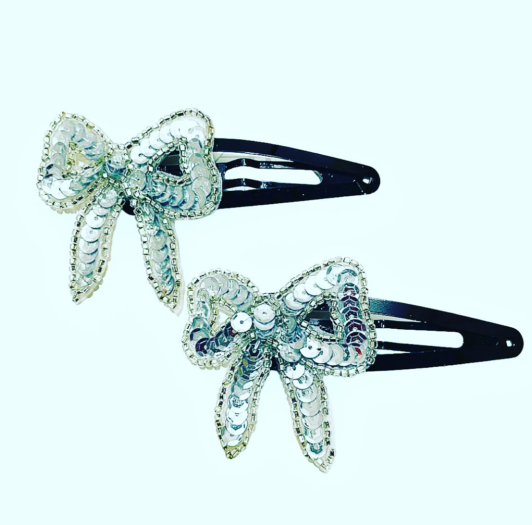 Sequin Bow Snap Clip Set